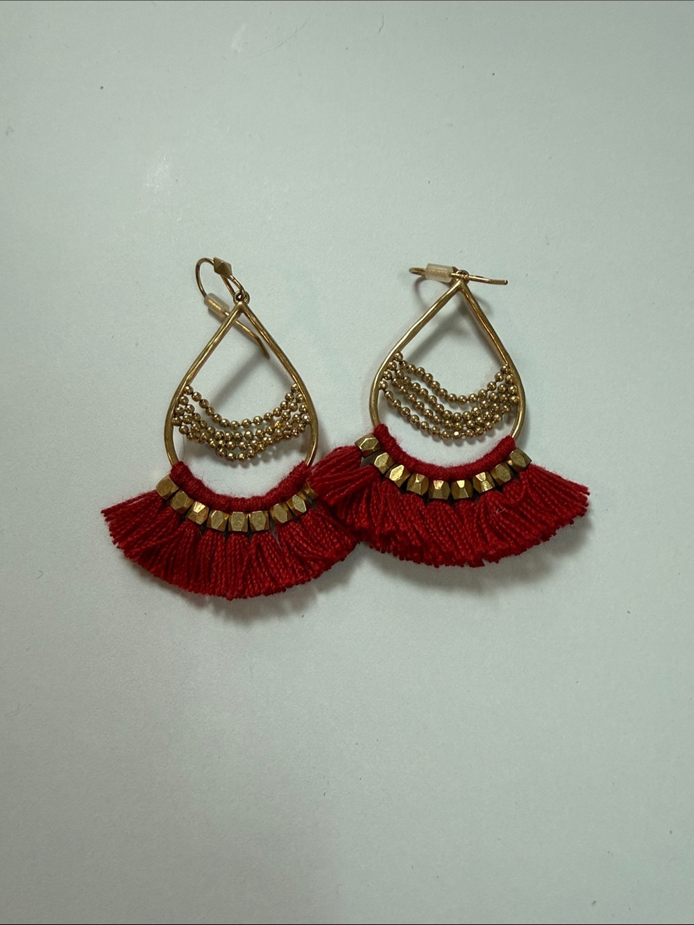 Francesca's Collections Gold Hoop Earrings with Red Tassel Fringe